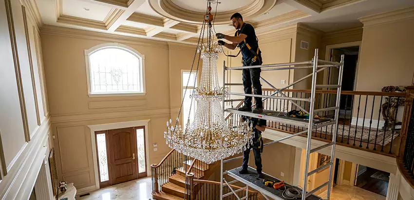 Two-Story Foyer Chandelier Installation in Brentwood